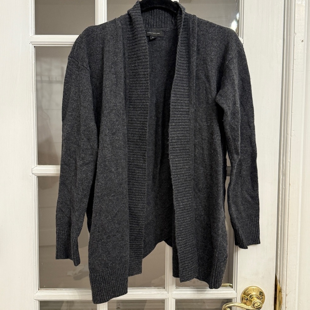 ANN TAYLOR Women's Dark Gray Wool Blend Open Front Cardigan Sweater Size XS